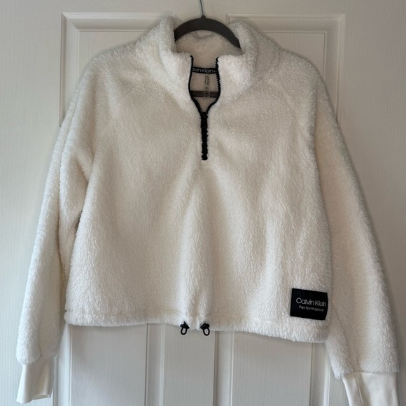 Calvin Klein Performance White Fleece Jacket cropped pullover size large - Picture 1 of 4